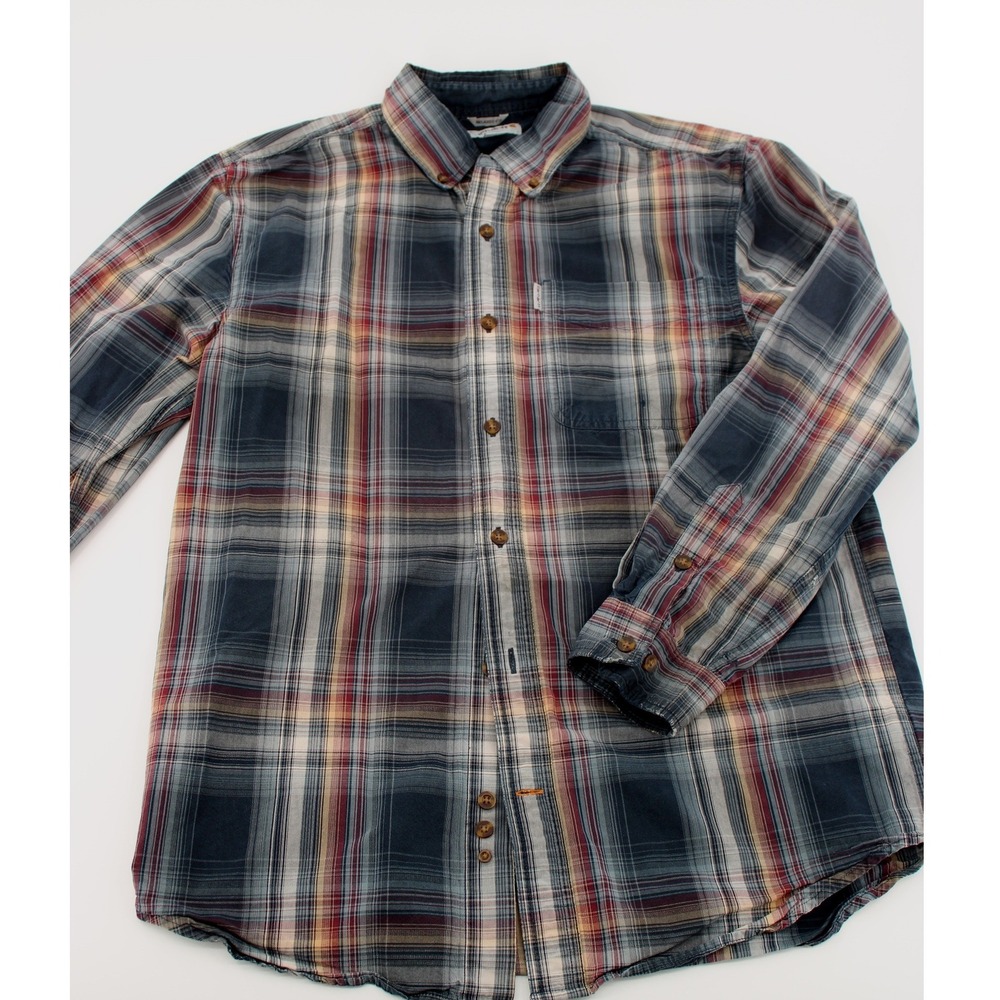 Carhartt Mens Relaxed Fit Plaid Button Down Shirt Blue Red Size M‎